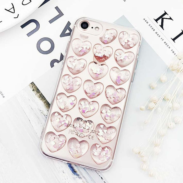 Glitter 3D Love Heart Phone Case For iPhone