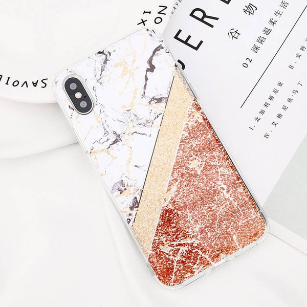 Glitter Powder Marble Phone Case For iPhone Glossy Stone Silicone Soft Back Cover