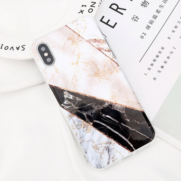 Glitter Powder Marble Phone Case For iPhone Glossy Stone Silicone Soft Back Cover