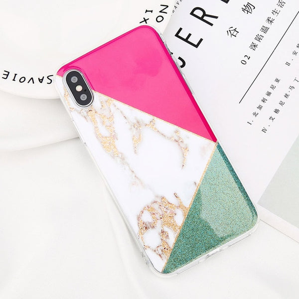 Glitter Powder Marble Phone Case For iPhone Glossy Stone Silicone Soft Back Cover