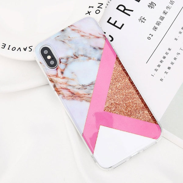 Glitter Powder Marble Phone Case For iPhone Glossy Stone Silicone Soft Back Cover