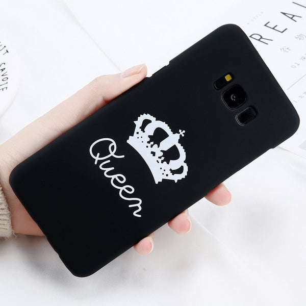 Matte KING Queen Crown Letter Cover Phone Cases For Samsung