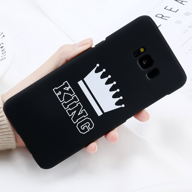 Matte KING Queen Crown Letter Cover Phone Cases For Samsung