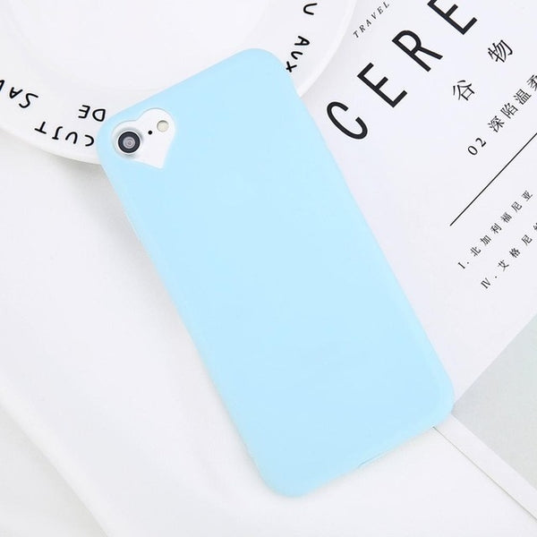 Candy Solid Color Love Heart Soft Silicone cover For iPhone