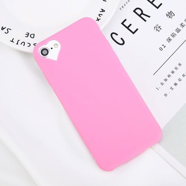 Candy Solid Color Love Heart Soft Silicone cover For iPhone