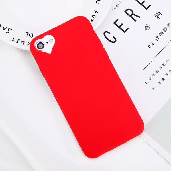 Candy Solid Color Love Heart Soft Silicone cover For iPhone