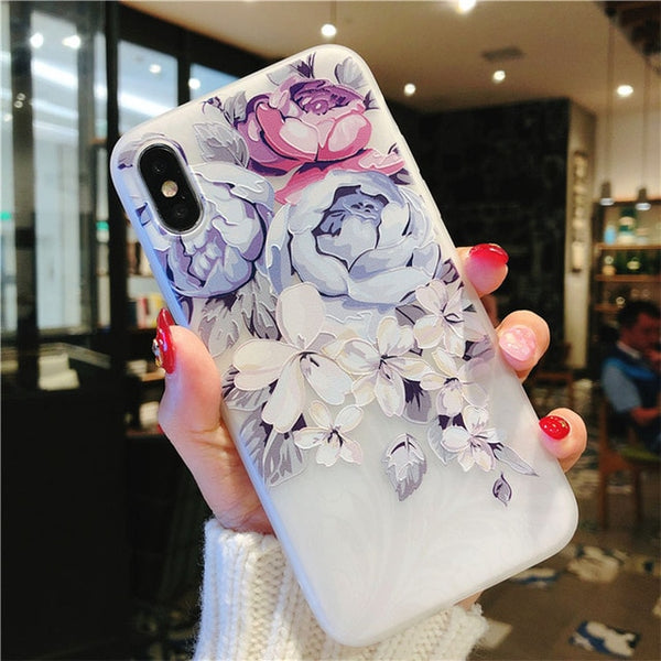 3D Relief Flower Leaves Case For iPhone