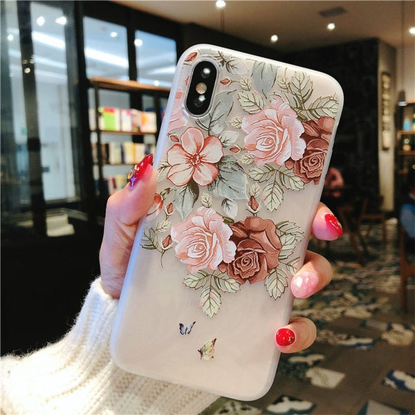 3D Relief Flower Leaves Case For iPhone