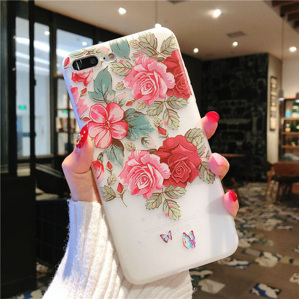 3D Relief Flower Leaves Case For iPhone