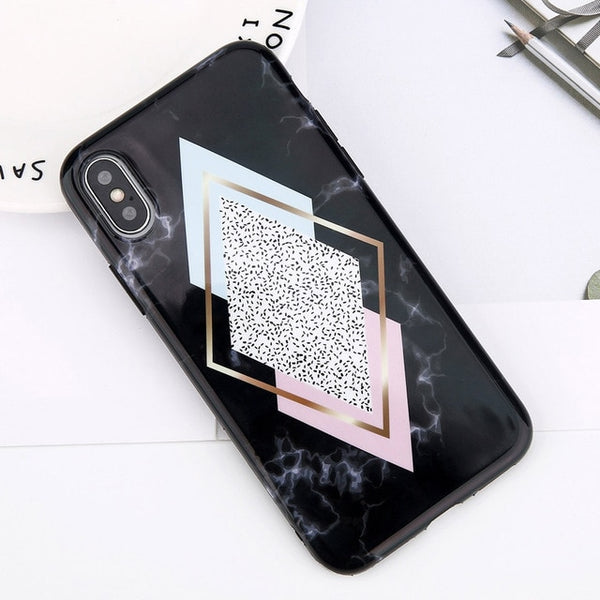 Glitter Powder Marble Phone Case For iPhone Glossy Stone Silicone Soft Back Cover