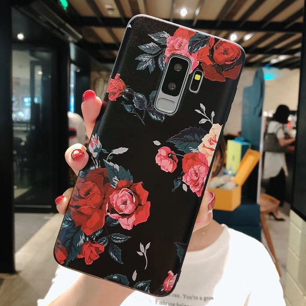 Matte Rose Floral Leaves Back Cover For Samsung