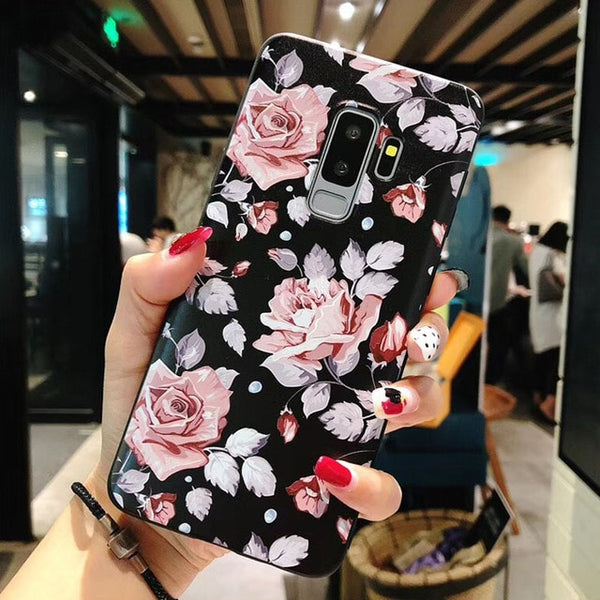 Matte Rose Floral Leaves Back Cover For Samsung