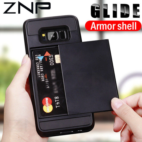 Armor Slide Card Holder Full Cover Phone Case For Samsung