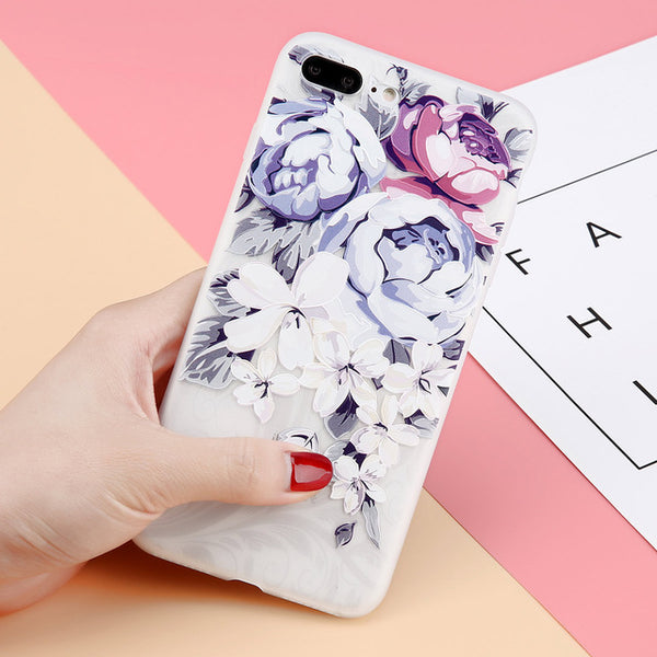 3D Relief Flower Phone Case For iPhone Soft Back Cover