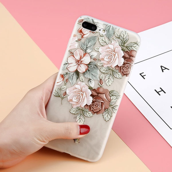 3D Relief Flower Phone Case For iPhone Soft Back Cover