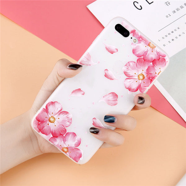 3D Relief Flower Phone Case For iPhone Soft Back Cover