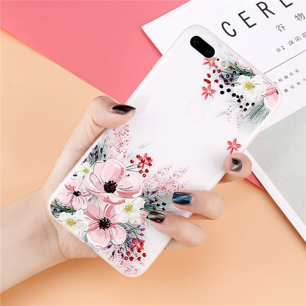 3D Relief Flower Phone Case For iPhone Soft Back Cover