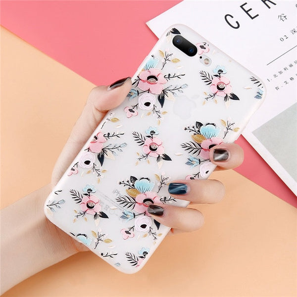 3D Relief Flower Phone Case For iPhone Soft Back Cover