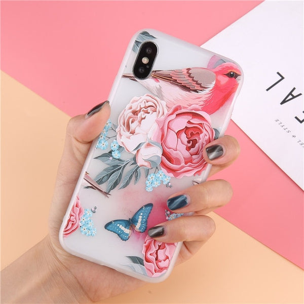 3D Relief Flower Phone Case For iPhone Soft Back Cover