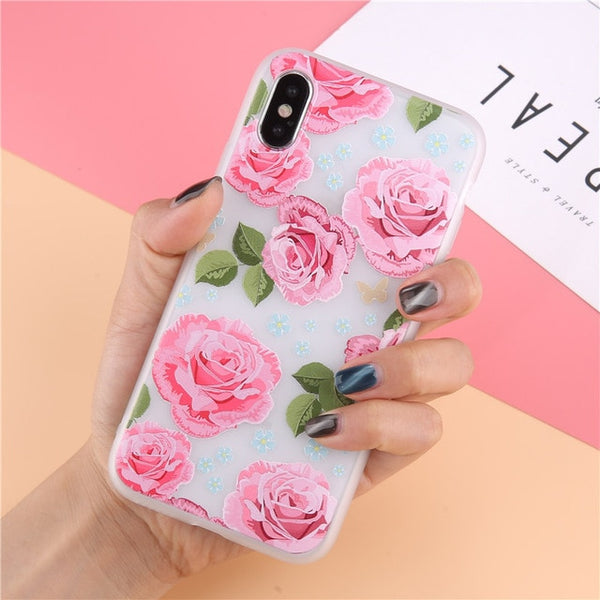 3D Relief Flower Phone Case For iPhone Soft Back Cover