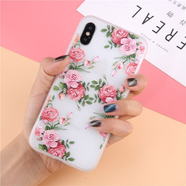 3D Relief Flower Phone Case For iPhone Soft Back Cover