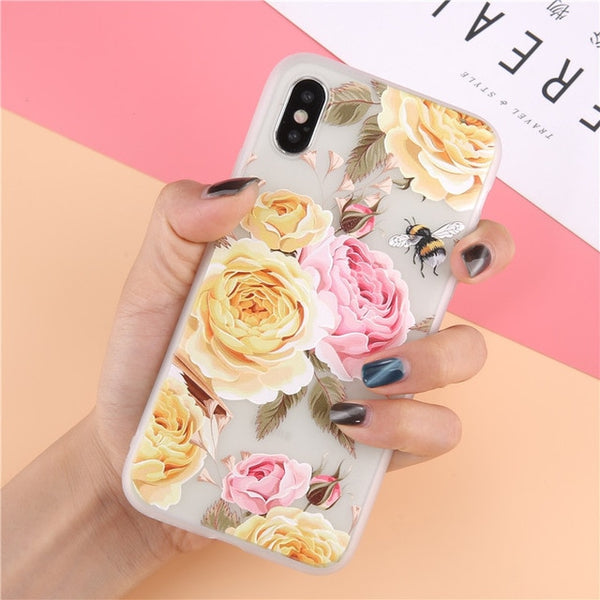 3D Relief Flower Phone Case For iPhone Soft Back Cover