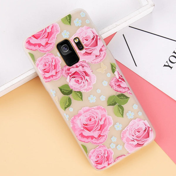 Silicone Clear Back Flower Case For Samsung