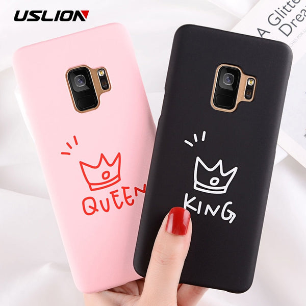 Cartoon Crown Letter KING QUEEN Cover For Samsung