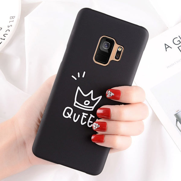 Cartoon Crown Letter KING QUEEN Cover For Samsung