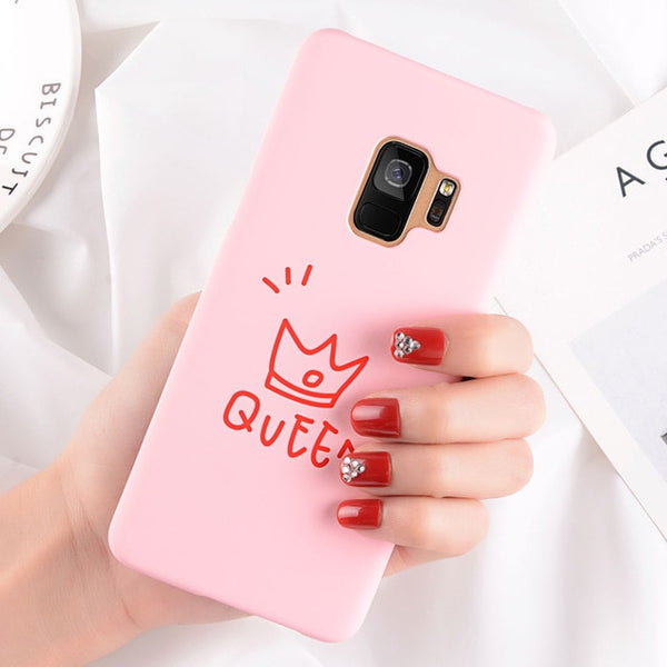 Cartoon Crown Letter KING QUEEN Cover For Samsung