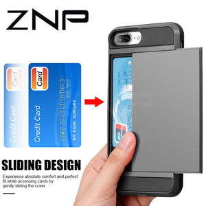 Armor Slide Card Slot Holder Phone Case For iPhone