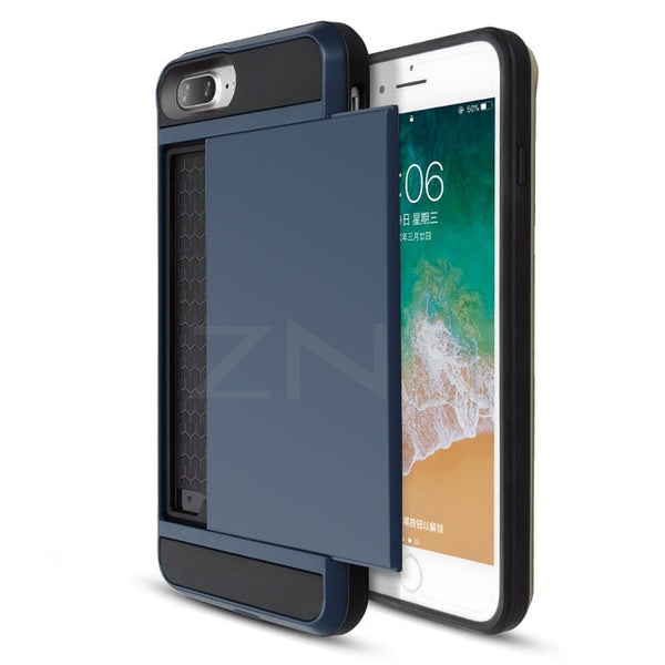 Armor Slide Card Slot Holder Phone Case For iPhone