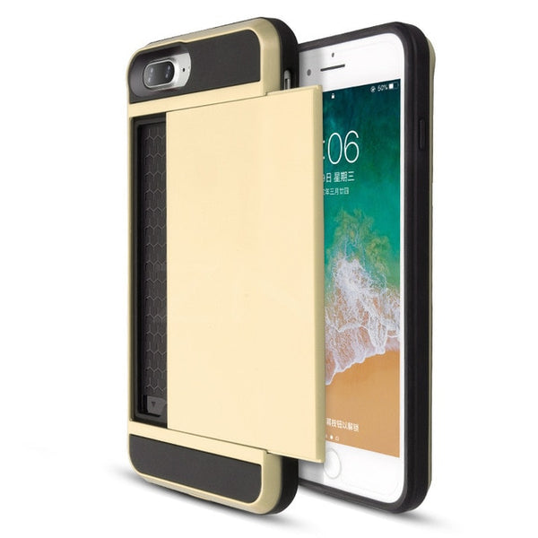 Armor Slide Card Slot Holder Phone Case For iPhone