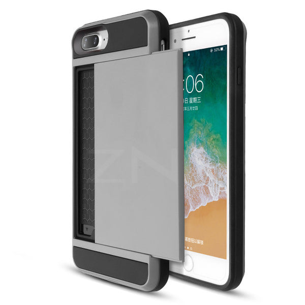 Armor Slide Card Slot Holder Phone Case For iPhone