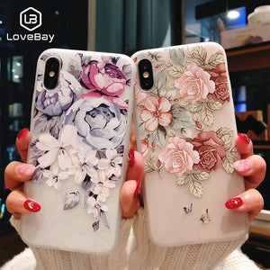 D Relief Flower Flamingo Leaf Soft Phone Cover For iPhone