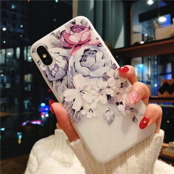 D Relief Flower Flamingo Leaf Soft Phone Cover For iPhone