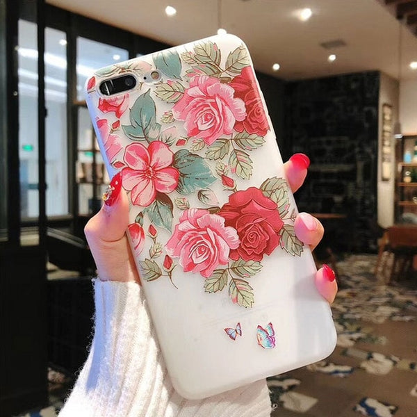 D Relief Flower Flamingo Leaf Soft Phone Cover For iPhone