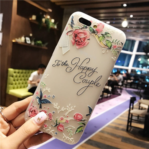 D Relief Flower Flamingo Leaf Soft Phone Cover For iPhone