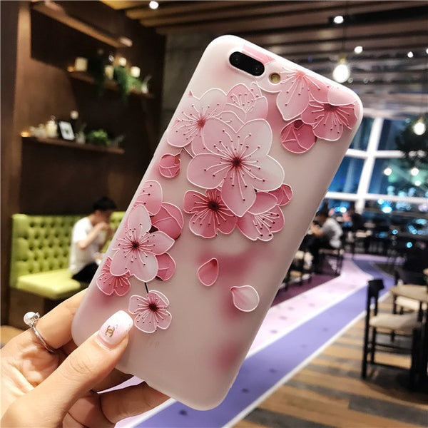 D Relief Flower Flamingo Leaf Soft Phone Cover For iPhone