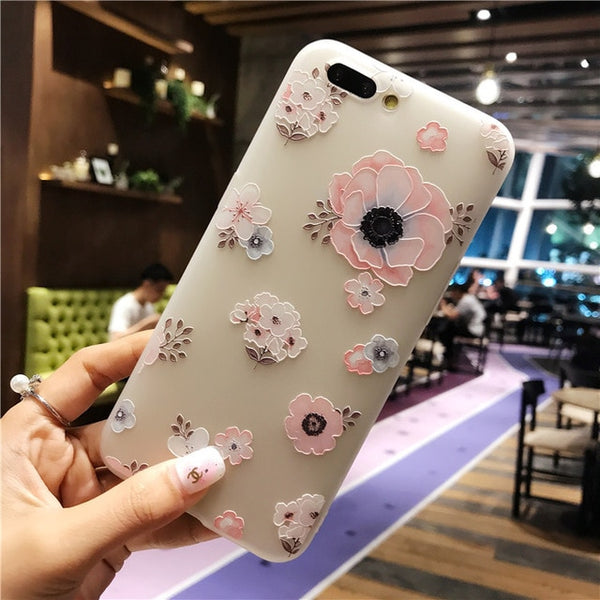 D Relief Flower Flamingo Leaf Soft Phone Cover For iPhone