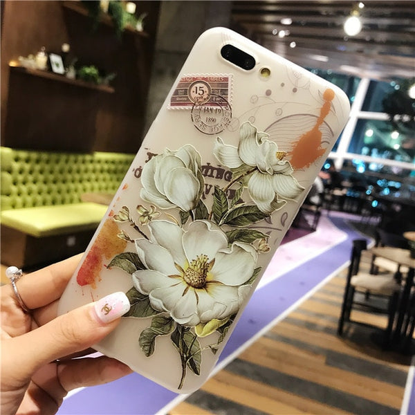 D Relief Flower Flamingo Leaf Soft Phone Cover For iPhone