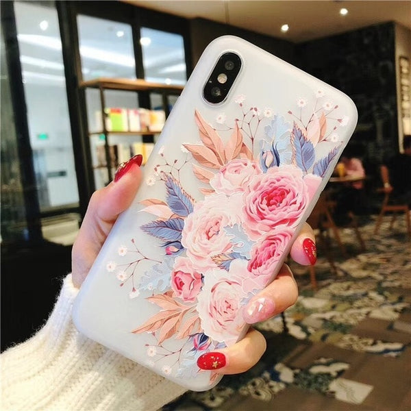 D Relief Flower Flamingo Leaf Soft Phone Cover For iPhone