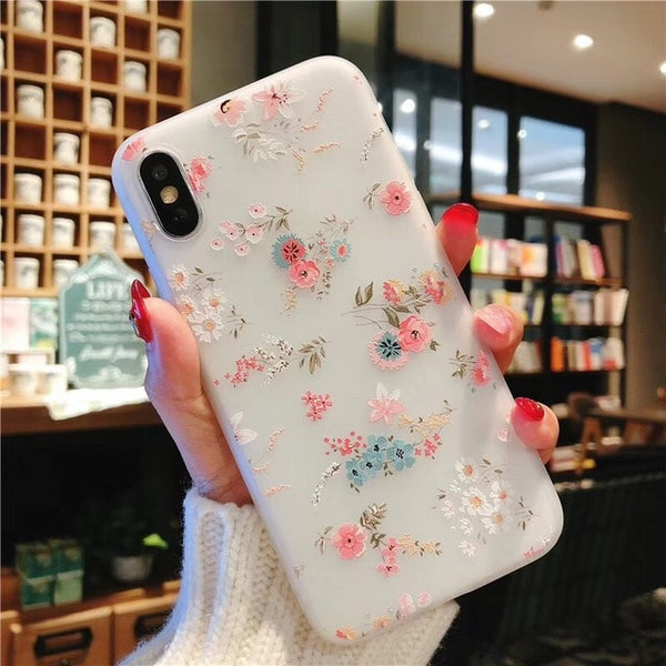 D Relief Flower Flamingo Leaf Soft Phone Cover For iPhone