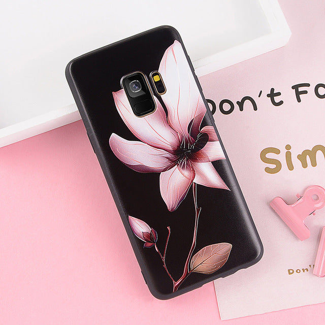 Fashion Cute Relief Lotus Flower Soft Phone Case For Samsung