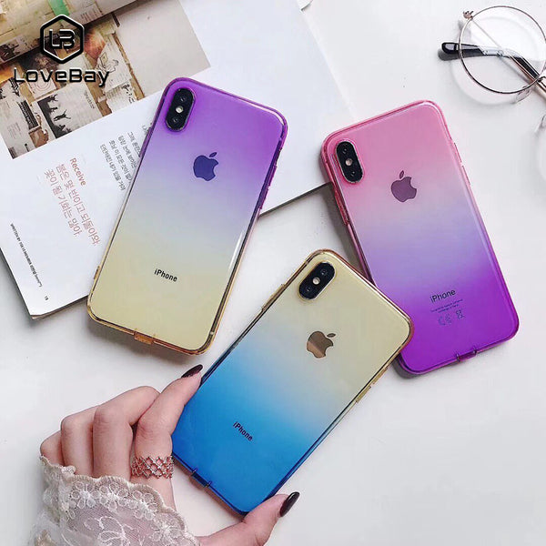 Fashion Cartoon Gradient Colorful Ultra Thin Clear Soft case For iPhone