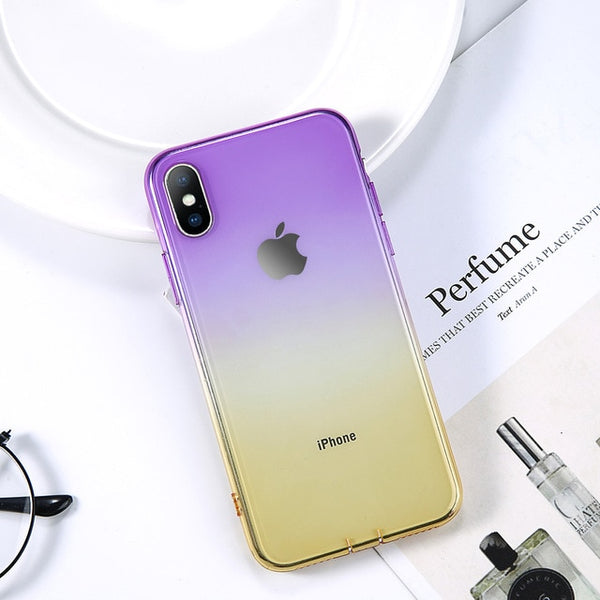 Fashion Cartoon Gradient Colorful Ultra Thin Clear Soft case For iPhone