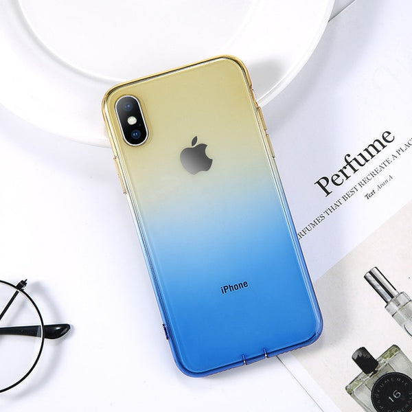 Fashion Cartoon Gradient Colorful Ultra Thin Clear Soft case For iPhone