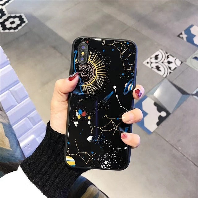 Glossy Space Planet Stars Phone Case For iPhone