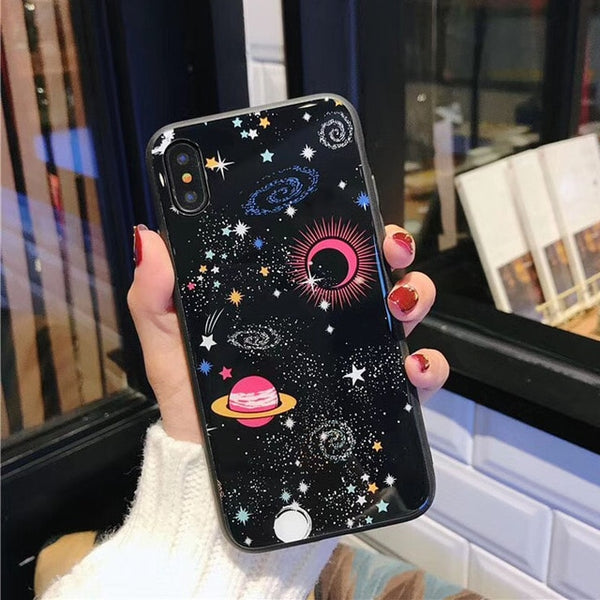 Glossy Space Planet Stars Phone Case For iPhone