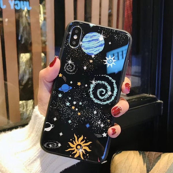 Glossy Space Planet Stars Phone Case For iPhone